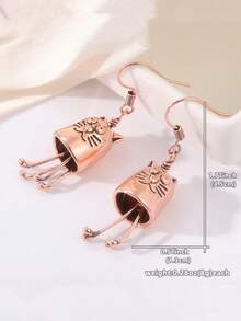 1 Pair Cute Retro Playful Cat Pendant Earrings, Creative Animal Jewelry Accessories For Women, Ideal Birthday Gift - Bronze - View 6