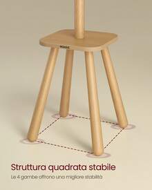 VASAGLE Attaccapanni da Terra, Appendiabiti da Terra, con 8 Ganci e Piano Portaoggetti, Alto 170,5 cm, per Cappotti Cappelli Borse, Ingresso Corridoio Camera da Letto, Beige Naturale, Regalo Natale - Beige Naturale - Visualizzare 3