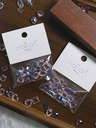 20pcs Mixed Pink & Purple Transparent Crystal Pointy Bottom Nail Art Decorations, Suitable For Nail Creation And Decoration