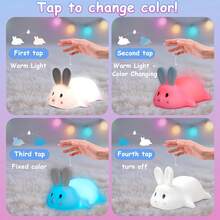 1个可爱兔子硅胶软夜灯 - 可充电、可调光、动物造型灯，适用于卧室、客厅 - 大臉兔 - 查看 3