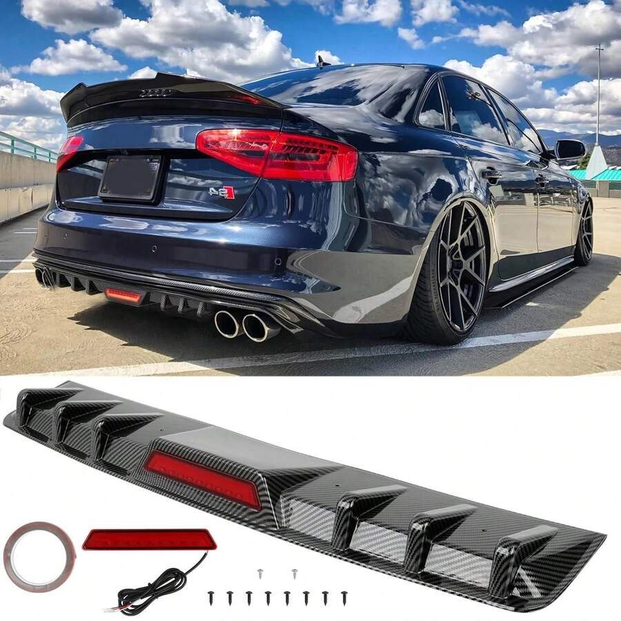 34" Car Rear Bumper Lip With Brake Light, Universal Rear Diffuser Spoiler Compatible With Infiniti F-Ord T-Oyota Corolla Nissan Altima Dodge Charger SXT Chevy Camaro VW Acura (With LED Light) - Black - View 1