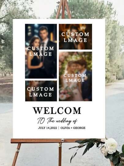 Customizable Wedding Welcome Sign Template With Photo Slot - Personalized Wedding Invitation Board, Vintage Wedding Decor, Suitable For Bride And Groom