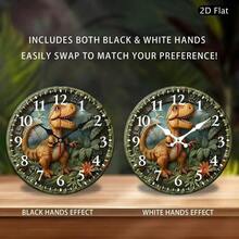 2D Flat 10inch Silent Dinosaur Wall Clock - Made Of Wooden Round Design, Suitable For Living Room, Bedroom, Office Decoration - Battery Operated (AA), Perfect Gift Idea,Valentines Gift,Wall Decor,Room Decor,Home Deocr,House Essentials,Picks - Multicolor/10in/25cm - View 10