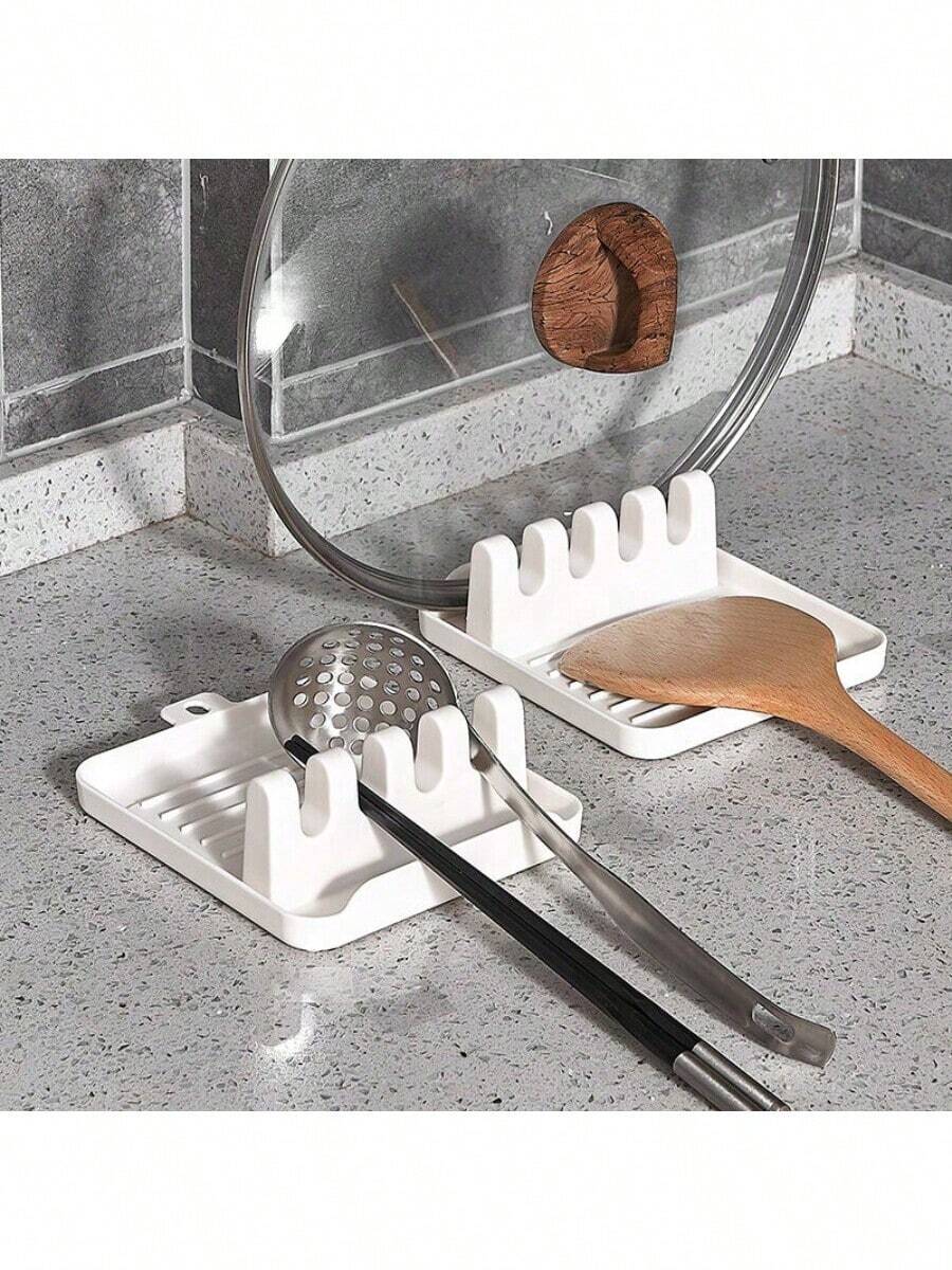 1pc, Abs Utensil Rest With Drip Pad, Kitchen Utensil Holder For Spoons, Ladles, Tongs, Spatulas And More, Kitchen Gadgets, Kitchen Stuff, Kitchen Accessories, Home Kitchen Items Appliances Accessories Gadgets Tools Christmas Stuff Cooking Christmas - Grey - View 1