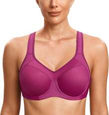 SYROKAN Women's Full Support High Impact Racerback Lightly Lined Underwire Sports Bra - Magenta Purple - View 6