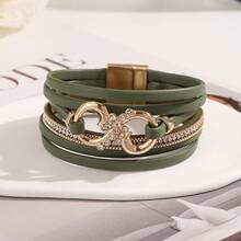 1PC Fashion Multi-Layer PU Leather Leopard Print Bracelet For Women Wireless Symbol Geometric Bangle Jewelry For Daily Wear - 12-3623 Xanh lá cây - Xem 10