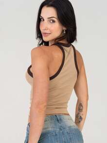 Women's Ribbed Tank Top, Cotton With Elastane - Xu hướng Nâu - Xem 3