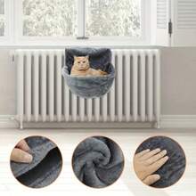 1pc Hanging Cat Radiator Bed, Pet Warm Wool Basket Cradle Hammock, Luxury Hanging Cat Bed, Foldable Cat Hammock, Light Gray, Can Be Used With Cat Entertainment Devices - Multicolor - View 9