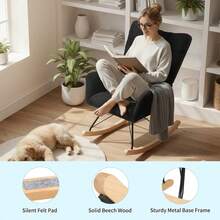 Rocking Chair For Living Room, Rocking Armchair Upholstered With Teddy Fabric, Recliner, Sun Lounger, Garden Lounger - Black - View 5