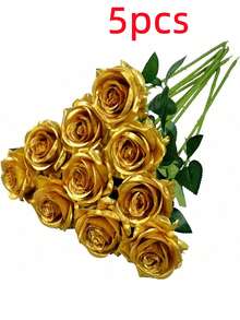 1pc/5pcs/10pcs/12pcs/20pcs Gold 20-Inch Artificial Rose Flowers, High-End Fake Roses, Suitable For Home Decor, Room Decor, Dining Table Decor, Wedding Decor, Bridal Bouquet, Wrist Corsage, Flower Arrangement. Suitable For Home, Restaurant, Bedroom, Vase Decoration. - Gold - View 12
