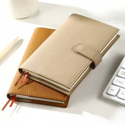 5-Color Litchi Grain PU Leather Notebook, With Metal Clasp And Ribbon Bookmark, 80g Ivory White Paper, Retro Weekly Planner Suitable For Business, Office And Student Schedule Management