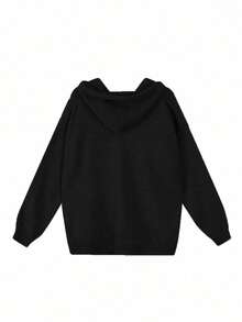 女式字母刺绣厚连帽毛衣，休闲宽松修身针织套头衫 - 黑色 - 查看 6