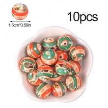 10 pièces Perles de silicone imprimées de Noël mignonnes de 15 mm - Fournitures d'artisanat et perles décoratives de mode pour la création de bijoux DIY, colliers, bracelets, porte-clés, lanyards de badge d'identité et stylos à perles. Cadeau de Noël unisexe pour les artisans, les étudiants, les employés de bureau et les acheteurs de cadeaux - perles en silicone imprimées de Noël - Voir 8