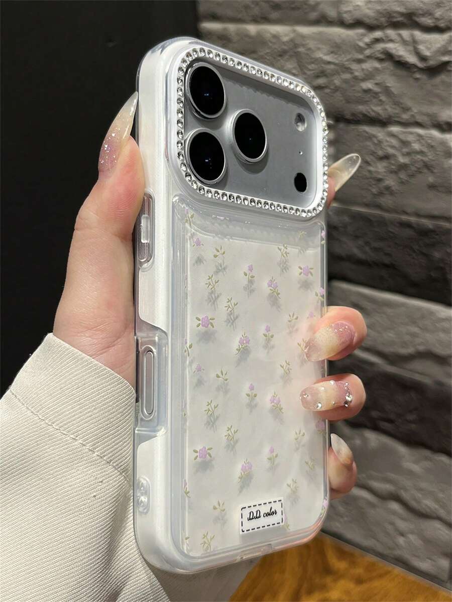 奢华时尚花卉手机壳，镶嵌奢华水钻，适用于 17/16/15/14 Pro Max/13，奢华时尚闪亮保护后盖，春季礼物