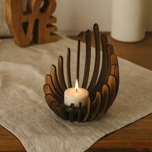 1Pc Hand-Assembled Lotus Candle Holder - Elegant Wooden Tea Light Centerpiece, Home Table Decor For Weddings, Christmas, Mot [Likely Incomplete, Needs Context For Full Meaning] - Brown - View 2