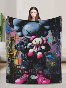 Kawss Kawaii Kaw  Blanket Flannel Blanket, Super Comfortable Winter Warm Blanket Summer Air Conditioning Blanket, Soft And Light Bed Sofa Decoration, Not Easy To Shed, - 黑色 - 查看 1