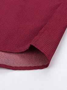 Men's Long-Sleeved Checkered Shirt, Thin Fabric, No Pockets, Imported - 酒紅色 - 查看 5