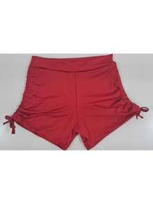 SW Women's Bikini Shorts Sunkini Shorts With Adjustable Side Ties For Beach, Pool, Knot, And Drawstring. - Rojo - Ver 3