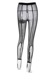 FDYOUI Sexy See-Through Mesh Leggings Y2K Woman Clothes High Waist Hollow Out Tight Pants Party Night Club Outfit Solid Trousers - 白色 - 查看 7