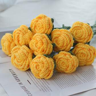 1/3/6/10 piezas Ramo de rosas de ganchillo hecho a mano, flores decorativas, flores artificiales, flores hechas a mano, flores de hilo. Ramo de novia, regalo para ella, regalo para la madre, regalo para el maestro, regalo creativo. Adecuado para la decoración del hogar en restaurante, sala de estar, dormitorio, boda, fiesta y decoración al aire libre. Ideal para la decoración de primavera/verano, Navidad, Año Nuevo, San Valentín, Acción de Gracias, regreso a la escuela, boda, cumpleaños y otras festividades