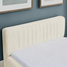 Double Bed 140*200cm, With Soft Chenille Velvet Cover, Made Of -Eucalyptus Wood And Stable Iron Frame, Easy To Assemble, Dark Grey (Mattress Not Included) - Beige + Chenille + 90*200cm - View 7