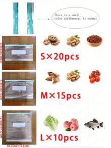 45入可重複使用密封食物儲存袋（10個大號 + 15個中號 + 20個小號），加厚冷凍袋，可微波，藍色，適用於長期食物保存與收納，透明PE夾鏈袋，適合廚房食物分類、零食儲存、蔬果分類，保持食材新鮮，居家必備儲存袋 - 透明 - 查看 12