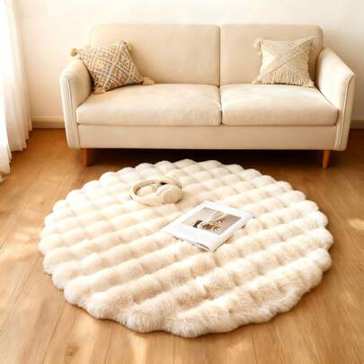 1 pieza Alfombra redonda de peluche, suave y esponjosa, unicolor minimalista, cómoda y fácil de limpiar, alfombrilla para mascotas. Esencial para la decoración del Día de San Valentín y las vacaciones. Cálida y adorable alfombra decorativa de pelo interior para dormitorio, sala de estar, vestidor, tocador. Alfombra de terciopelo crema, decoración del hogar acogedora para otoño/invierno.