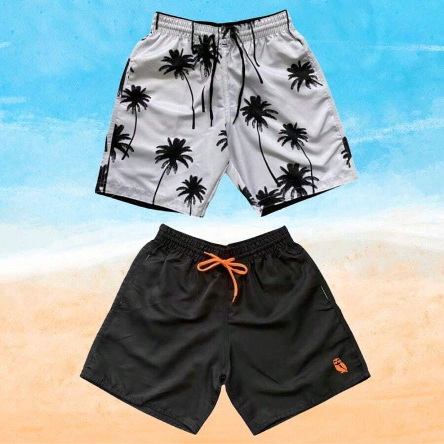 Set Of 2 Men's Tactel Shorts With Pockets - Beachwear, Gym, Pool - Black and White - View 1
