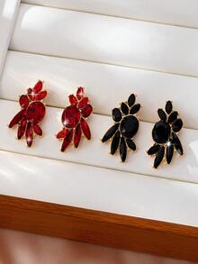 1 Pair Luxury Sparkling Rhinestone Flower Cluster Earrings For Women, Jewelry Accessory For Date, Commute, Party, Sold Without Box - Multicolor - View 8