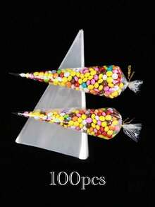 50/100pcs Transparent Triangle OPP Bags, Transparent Triangle Candy Food Bags, Food Bags And Boxes, Suitable For Candy, Chocolate, Etc. Ideal For DIY Candy Bags, Wedding Gifts, Birthday Party Decorations, As Well As Packaging For Baked Goods, Candies And Snacks. Wedding Party Gift Bags, Valentine's Day And New Year Gifts. - Multicolor - View 4