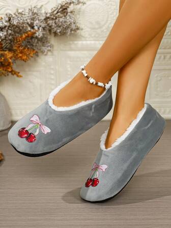 Women's Butterfly Print Soft Bottom Winter House Slippers, Plus Size, Pink, Quiet Indoor Warm Comfortable House Shoes