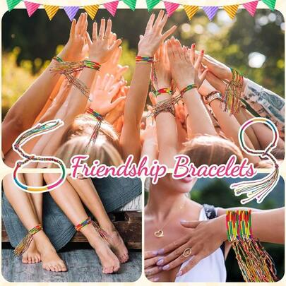 Pcs Friendship Bracelets Bulk Handmade Braided Bracelets Colorful Friendship Cords Thread Bracelet Kits Party Supply M...