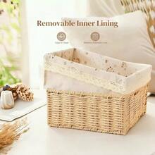 1 قطعة/3 قطع صندوق تخزين مكتبي، صينية للمكياج والمفاتيح والوجبات الخفيفة، سلة تخزين من الخوص للمنزل وغرفة المعيشة، سلة تخزين مُنسوجة، مناسبة لغرفة النوم وغرفة المعيشة والمكتب، منظم مكتبي يدوي الصنع - كاكي - مشاهدة 11