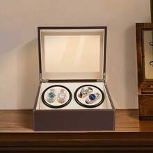 4+6 Automatic Watch Winding Box Deluxe PU Leather Watch Display Organizer - Brown - View 1