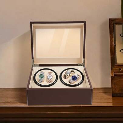 4+6 Automatic Watch Winding Box Deluxe PU Leather Watch Display Organizer