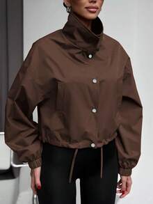 Women's Casual Sports Jacket, Long Sleeve For Winter, New Year, Thanksgiving - Coffee Brown - View 5