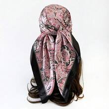 Classic Cashew Silk Scarf 90cm Headscarf; Printed Square Scarf, Printed Square Scarf, Silk Scarf, Smooth Fabric, Headscarf, Binding Bag, Decorative Silk Scarf And Scarf For Daily Use - D9359粉末 - 查看 1