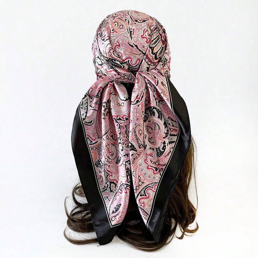 Classic Cashew Silk Scarf 90cm Headscarf; Printed Square Scarf, Printed Square Scarf, Silk Scarf, Smooth Fabric, Headscarf, Binding Bag, Decorative Silk Scarf And Scarf For Daily Use - D9359粉末 - 查看 1