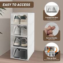 20PCS Front Opening Plastic Shoe Boxes Underbed Storage Clear Stackable Shoe Box - White - View 3