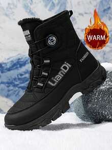 男士雪地靴，新款冬季高帮加厚毛绒保暖靴，厚底防滑皮靴，户外徒步鞋，旋转纽扣设计，经典中筒毛领靴，防滑加厚鞋底，超强耐寒，冰雪世界伴侣男士冬季雪地靴 - 黑色 - 查看 16