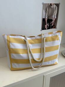 Bolsa de lona a rayas de gran capacidad para viajes cortos, bolsa de gimnasio, bolsa de yoga, bolsa de regreso a la escuela para estudiantes, unisex