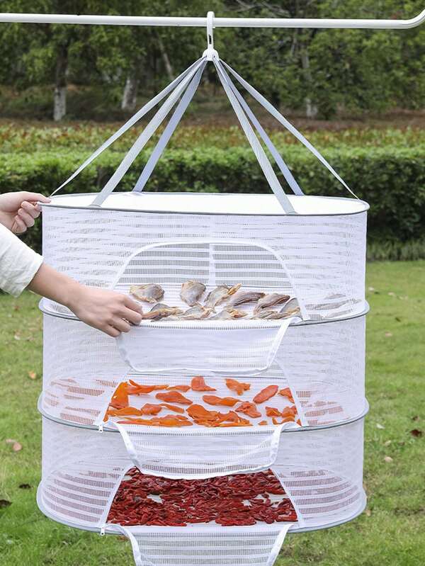 1 pieza Red de secado de 1-2-3-4 capas blanca, negra y verde para secar vegetales, pescado, rábano, batata, chile, ropa y otros artículos secos. Red plegable a prueba de moscas para balcón