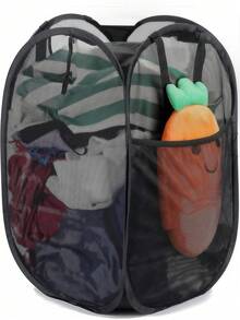 1 pieza Cesto de ropa plegable de gran capacidad y transpirable de malla - Cesta de almacenamiento de malla de poliéster de unicolor para ropa/zapatos/botas/varios, organizador doméstico ahorra espacio, esencial de invierno y regalo de Navidad