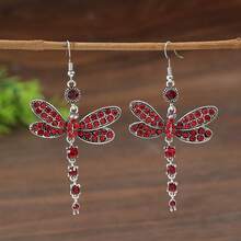 1 Pair Vintage Rhinestone Dragonfly Patchwork Earrings, Suitable For Daily Wear - Multicolor - View 8