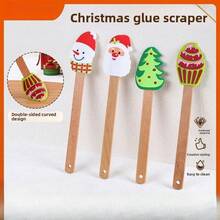 Christmas Cream Scraper, Beechwood Household Kitchen Baking Dessert Cake Spatula With Silicone Scraper - Multicolor - View 1