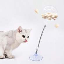 1pc Pet Slow Feeder Toy, Suction Cup Spring Shake Shake Leaky Food Cat Toy; Pet Boredom Shaking Self-Entertainment Leaky Food Shake Ball; Cat Teaser Spring, Multiple Play Ways To Make Mealtime More Fun - Clear - View 2
