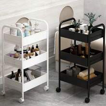 Carrito de almacenamiento de varios niveles, material de plástico, de pie, con tubería dorada incluida, adecuado para cocina, baño, dormitorio, sala de estar, unidad de estantería vertical