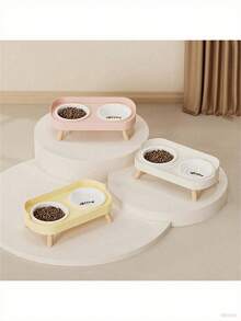 双层宠物喂食器，猫狗二合一喂食碗，塑料/不锈钢/陶瓷材质可选，颈部保护防噎食碗，适用于小型/中型犬猫 - 彩色 - 查看 5