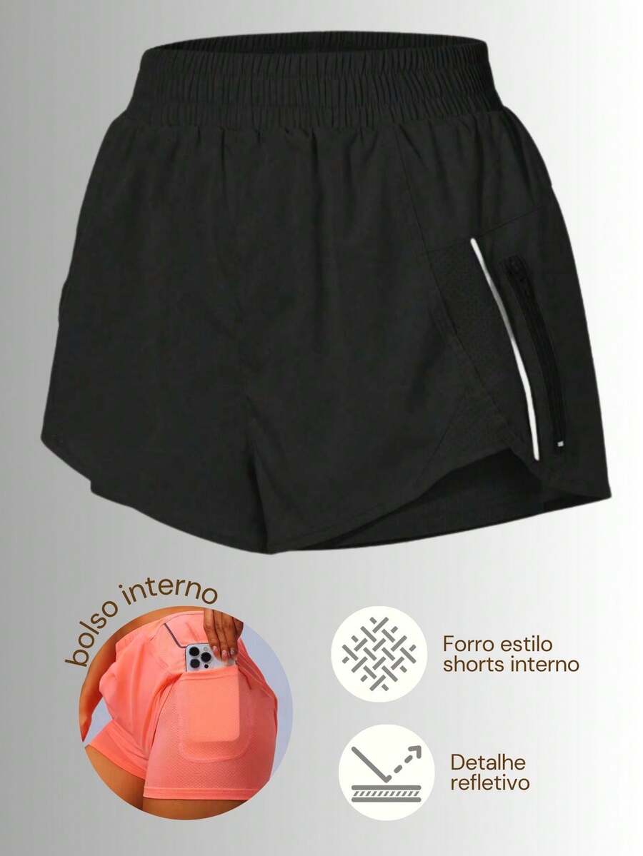 Fitness Shorts With Internal Pocket And Reflective Detail – Performance, And Comfort. - Black - View 1