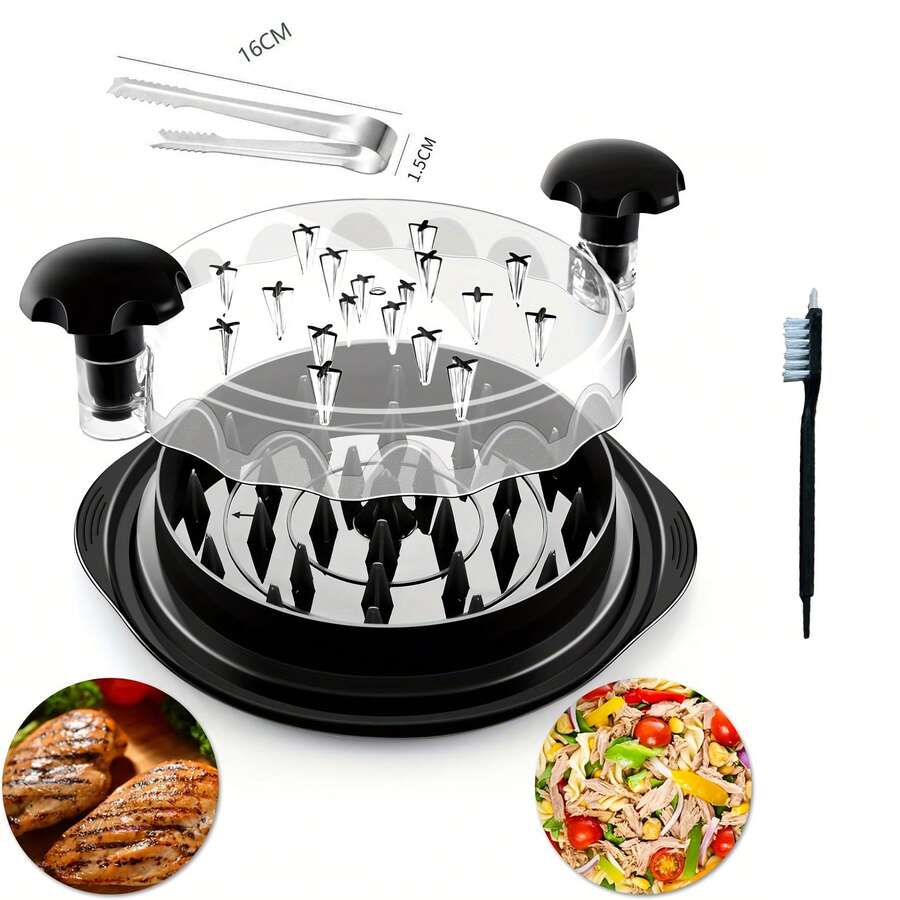 Chicken Shredder Large Chicken Breast Shredder Tool Twist With Anti-Slip Strip, Ergonomic Handle, Meat Shredder Tool Chicken Shredder Tool Twist With Heat Resistant Tong And Cleaning Brush - 黑色 - 查看 1